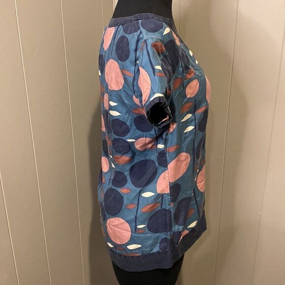 Boden size 12 Silk T Shirt Wide Neck Short Sleeve Abstract Floral Polka Dot - Picture 3 of 7